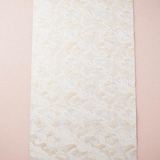 NISHIJIN TABLE RUNNER – GOLD & SILVER WAVES ON WHITE, 235 CM (KYOTO)