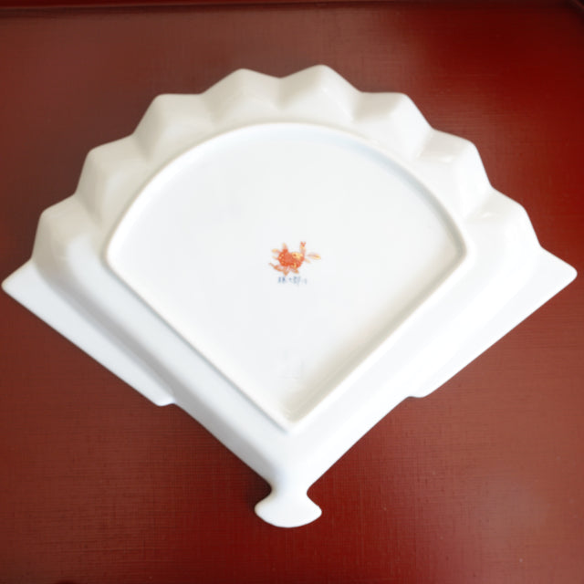 HASAMI WARE RED-OVERGLAZE FAN-SHAPED PLATE WITH PHOENIX DESIGN
