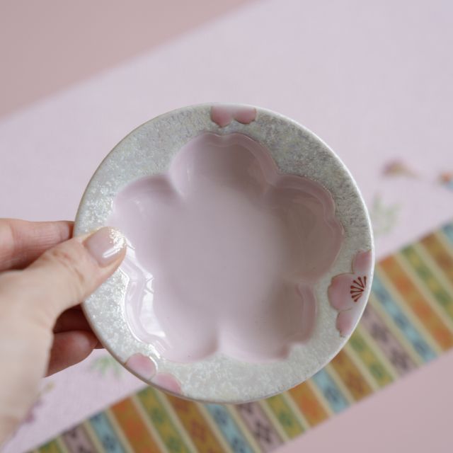 ARITA WARE "IRIDESCENT SAKURA" TEACUP & SMALL PLATE
