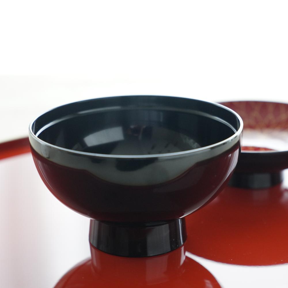 GOTEN SOUP BOWL BLACK WITH RED INTERIOR & FULL CHRYSANTHEMUM DESIGN