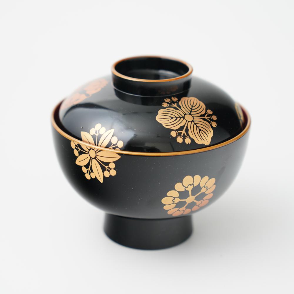 YUWEN ORIGINAL ZONI SOUP BOWL WITH FOUR SEASONS FLORAL CRESTS (BLACK)