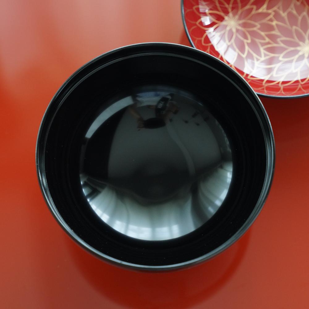 GOTEN SOUP BOWL BLACK WITH RED INTERIOR & FULL CHRYSANTHEMUM DESIGN