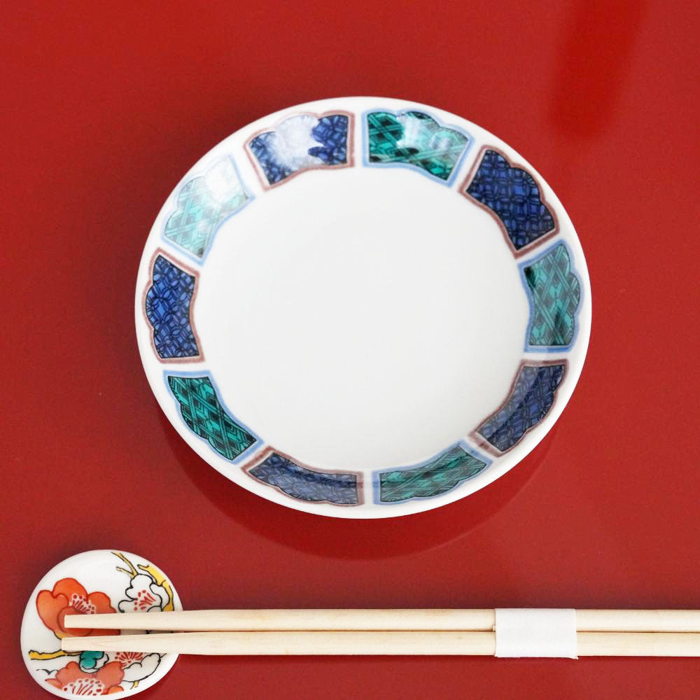 KUTANI WARE SMALL PLATE REIWA FRAME OLD-KUTANI STYLE
