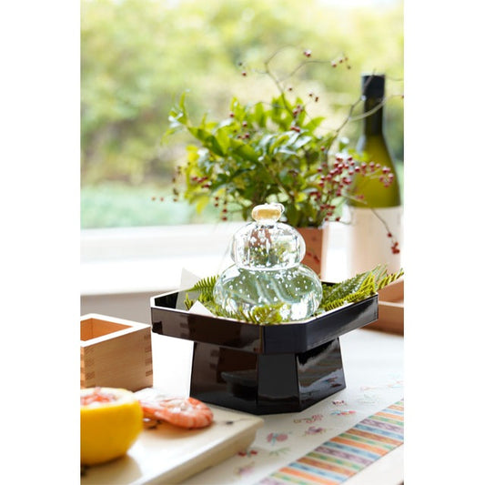 SANPO-STYLE SERVING STAND – TAME BLACK WITH GOLD RIM, 6.7 IN