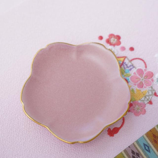 CHERRY BLOSSOM SMALL PLATE – PINK MATTE, GOLD RIM (YUWEN)