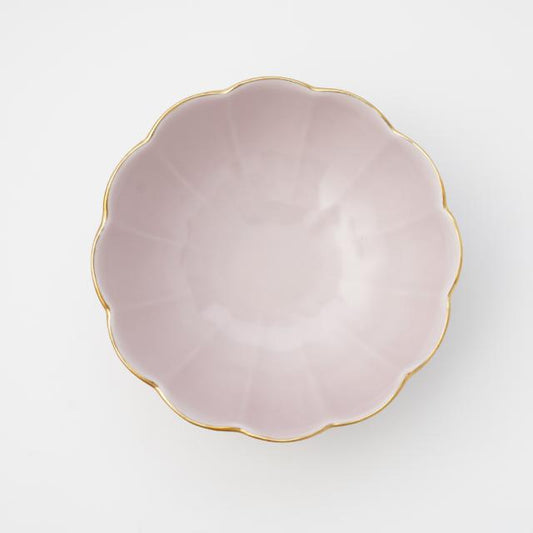 LOTUS-SHAPED SMALL BOWL / NABE SERVING BOWL - PINK WITH GOLD RIM (YUWEN)