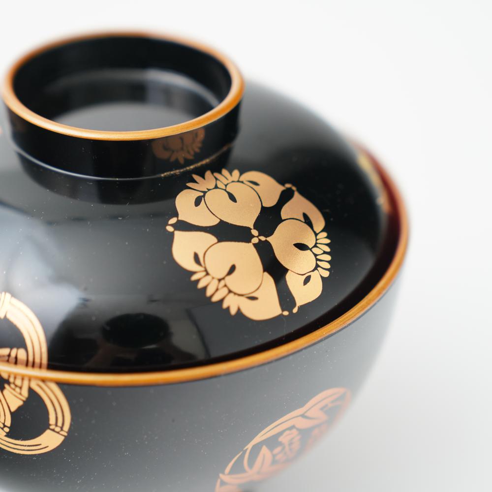 YUWEN ORIGINAL ZONI SOUP BOWL WITH FOUR SEASONS FLORAL CRESTS (BLACK)