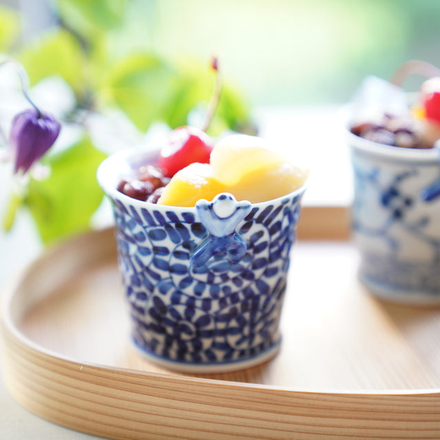 HASAMI WARE "IKKANNJIN" TEACUP / SOBA CUP WITH OCTOPUS-ARABESQUE MOTIF