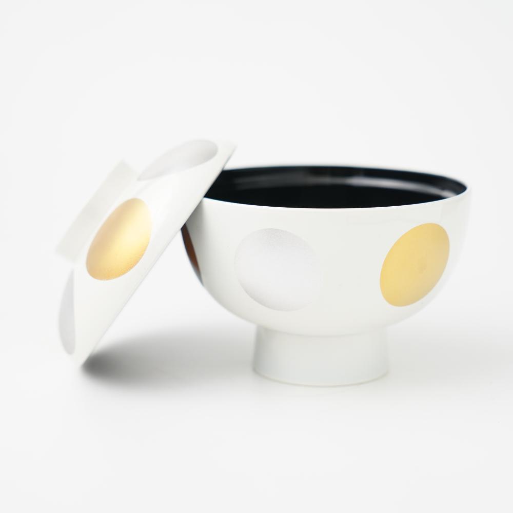 YUWEN ORIGINAL WHITE WITH BLACK INTERIOR SOUP BOWL "KIN-GIN NICHIGETSU" (SUN & MOON DESIGN)