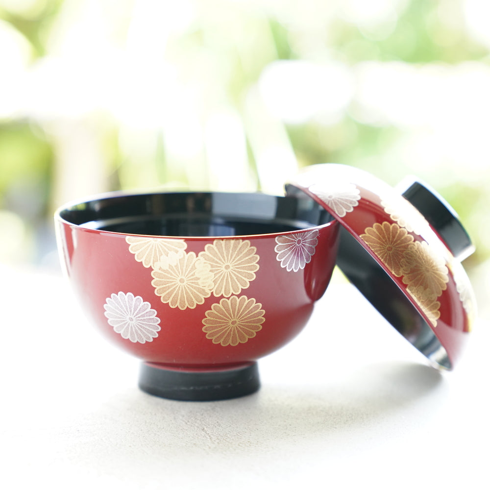 RED CHRYSANTHEMUM FILLED DESIGN WITH BLACK INTERIOR PLATE
