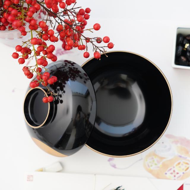 YUWENORIGINALZONISOUPBOWLBLACKWITHGOLDSKY&HALF-MOONDESIGN