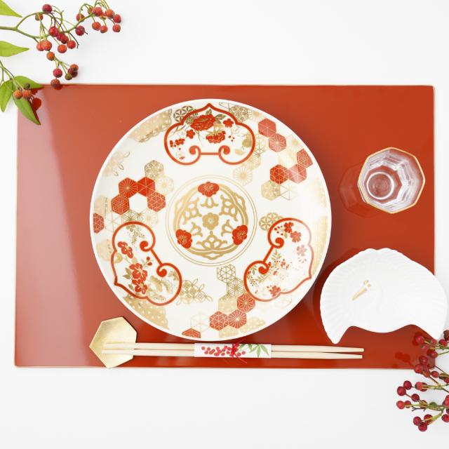YUWEN ORIGINAL LONG TABLE MAT WITH PERSIMMON RED-GOLD EDGE