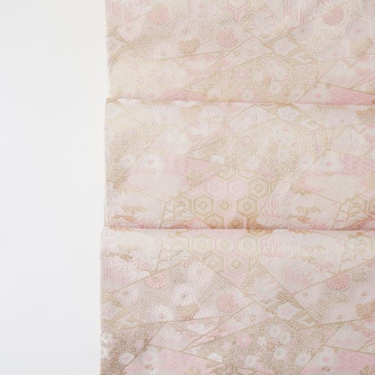 NISHIJIN TABLE RUNNER – CHRYSANTHEMUM & TORTOISESHELL, CHAMPAGNE PINK (KYOTO)