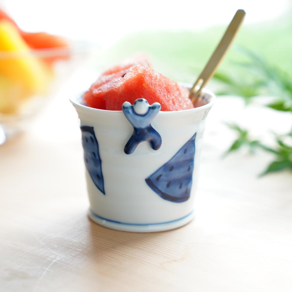 HASAMI WARE "IKKANNJIN" TEACUP / SOBA CUP WITH WATERMELON MOTIF