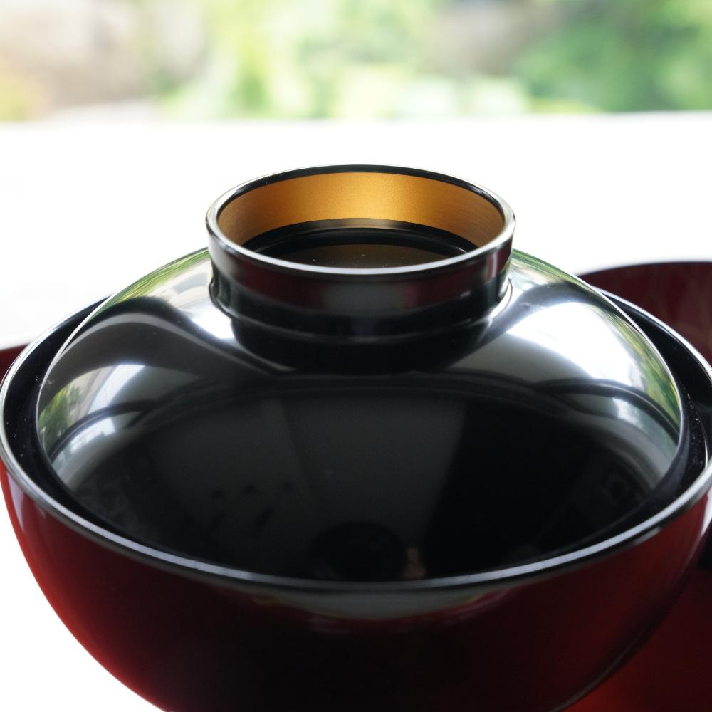 GOTEN SOUP BOWL BLACK WITH RED INTERIOR & FULL CHRYSANTHEMUM DESIGN