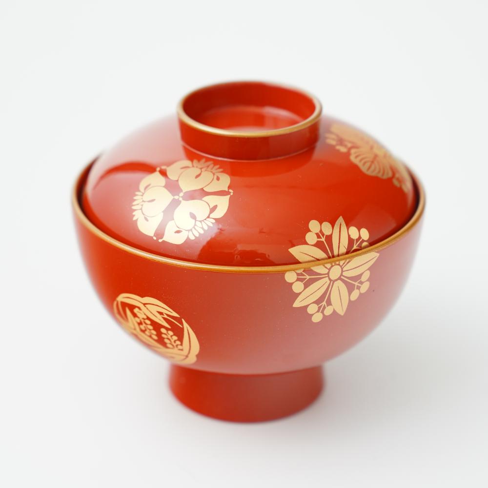 YUWEN ORIGINAL ZONI SOUP BOWL WITH FOUR SEASONS FLORAL CRESTS (PERSIMMON RED)