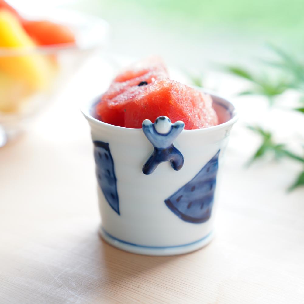 HASAMI WARE "IKKANNJIN" TEACUP / SOBA CUP WITH WATERMELON MOTIF