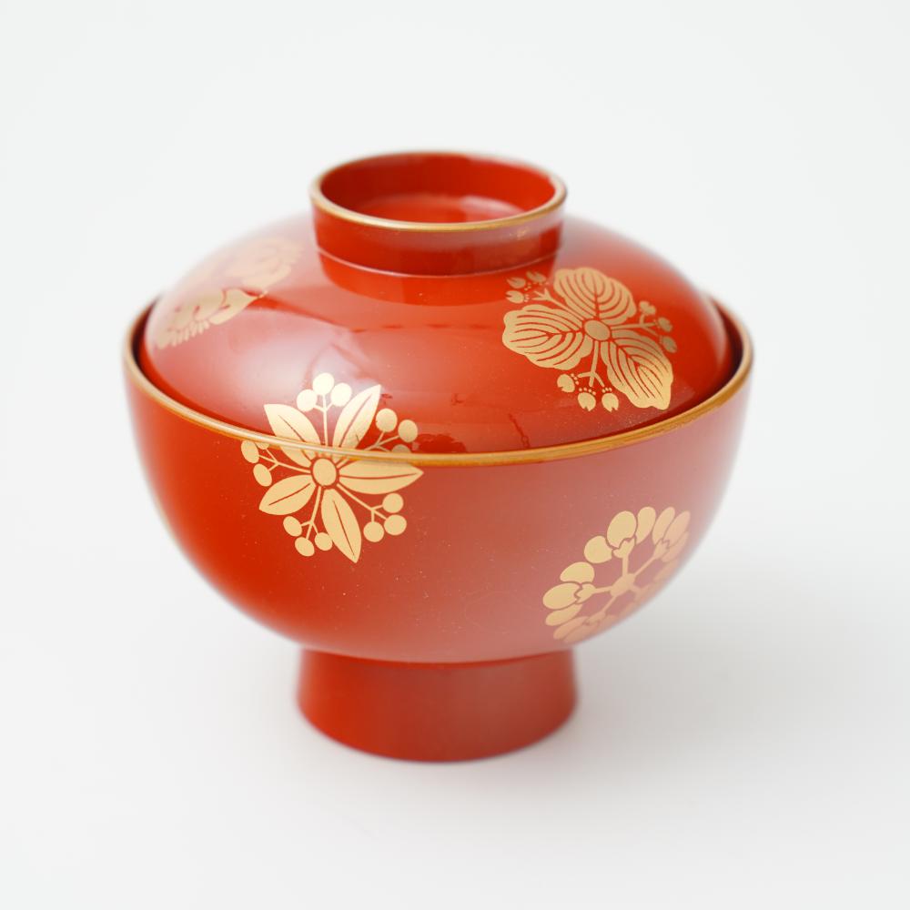 YUWEN ORIGINAL ZONI SOUP BOWL WITH FOUR SEASONS FLORAL CRESTS (PERSIMMON RED)