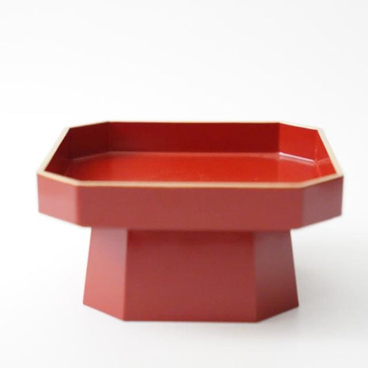 Vermilion sanpo-style serving stand with gold rim