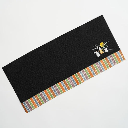 Embroidered harvest moon placemat, black, Kyoto