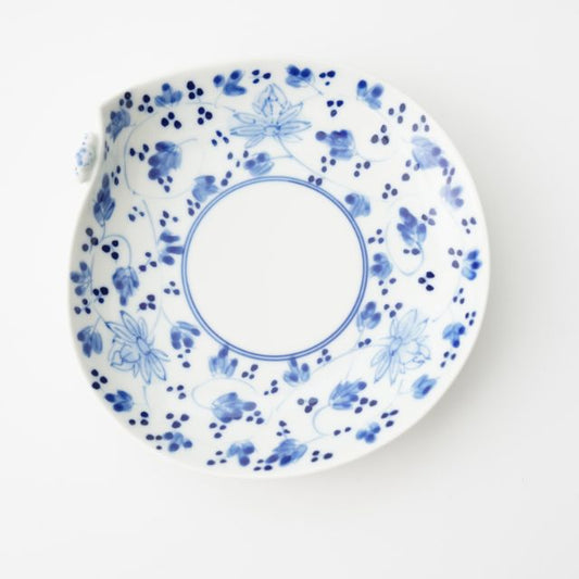HASAMI WARE "IKKANNJIN" INDIVIDUAL PLATE WITH INDIGO ARABESQUE