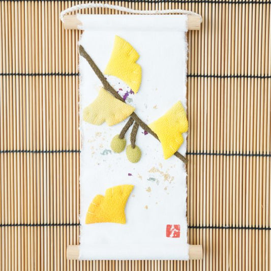 Seasons in Washi mini tapestry, ginkgo, Kyoto