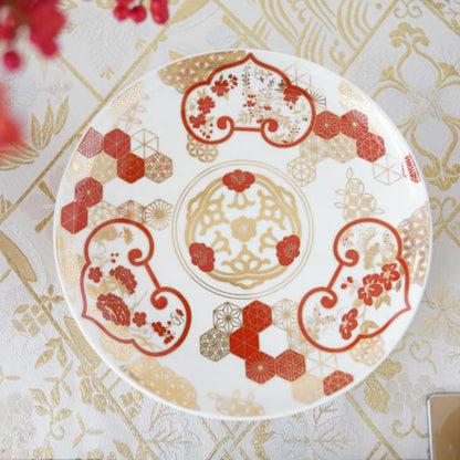 "KINRAN" PLATE – RED & GOLD 8.3INCH, GIFT BOXED (YUWEN)
