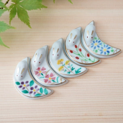 Moon and autumn flowers chopstick rests, Kyoto porcelain