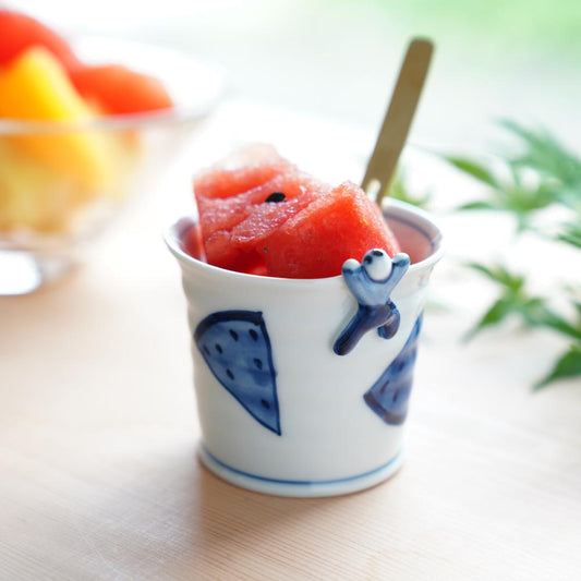 HASAMI WARE "IKKANNJIN" TEACUP / SOBA CUP WITH WATERMELON MOTIF