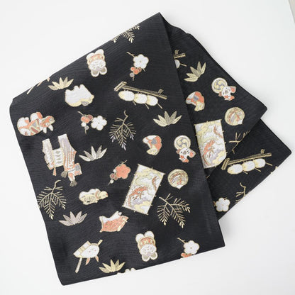 NISHIJIN TABLE RUNNER – TWELVE ZODIAC ANIMALS ON BLACK (KYOTO)