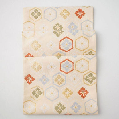 Nishijin table runner, tortoiseshell and flower diamond on gold, Kyoto