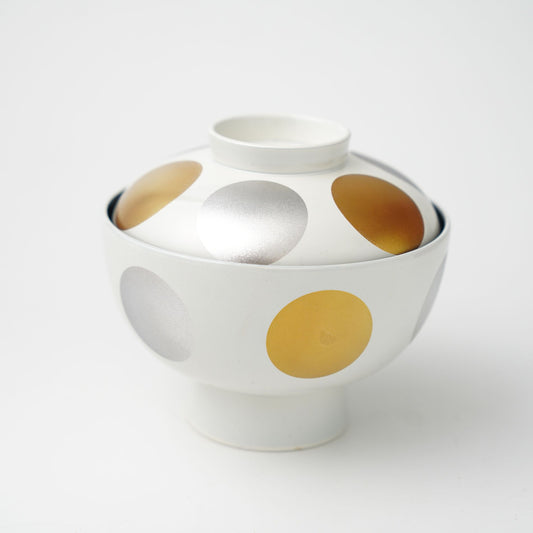 YUWEN ORIGINAL WHITE WITH BLACK INTERIOR SOUP BOWL "KIN-GIN NICHIGETSU" (SUN & MOON DESIGN)