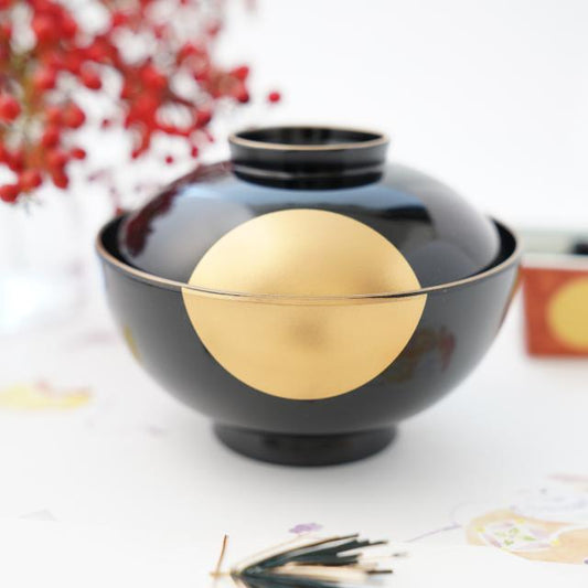 YUWENORIGINALZONISOUPBOWLBLACKWITHGOLDSKY&HALF-MOONDESIGN