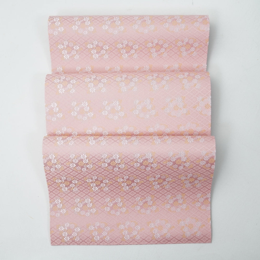 Nishijin table runner, floral roundels on pink lattice, Kyoto