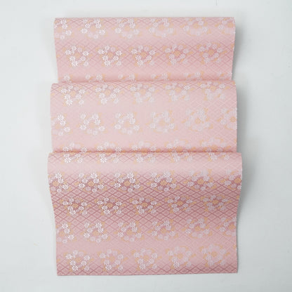 Nishijin table runner, floral roundels on pink lattice, Kyoto