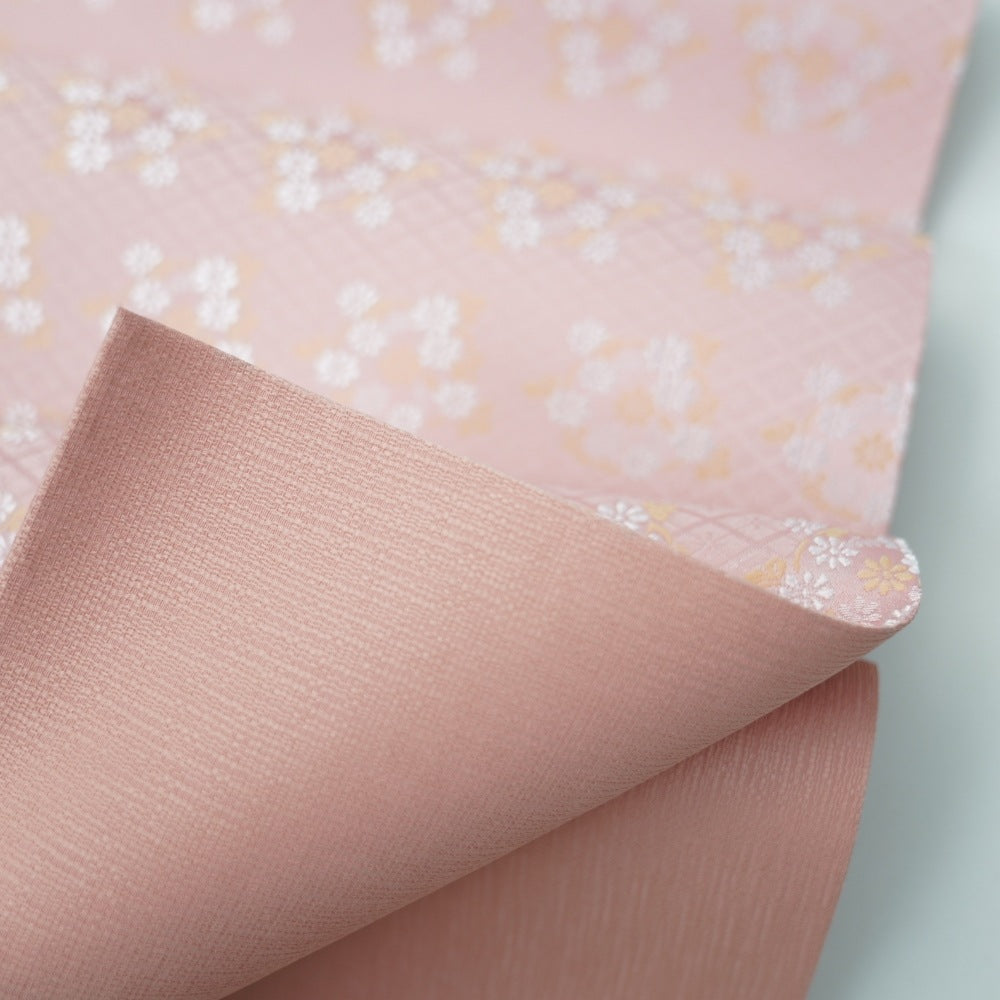 NISHIJIN TABLE RUNNER – FLORAL ROUNDELS ON PINK LATTICE (KYOTO)