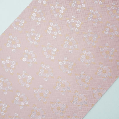 NISHIJIN TABLE RUNNER – FLORAL ROUNDELS ON PINK LATTICE (KYOTO)