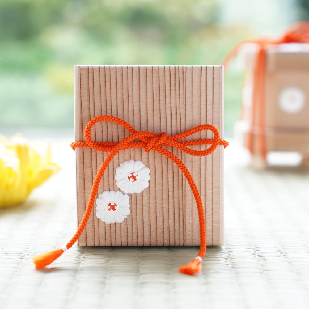 Cedar letter box with chrysanthemum gofun relief