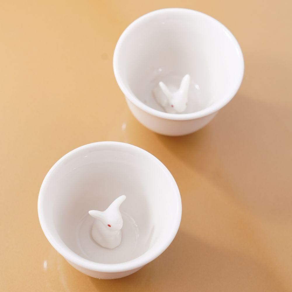 Moon rabbit sake cups, Mino porcelain