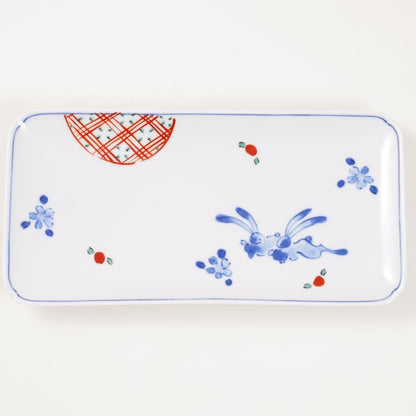 Hana-Usagi long plate, Hasami porcelain