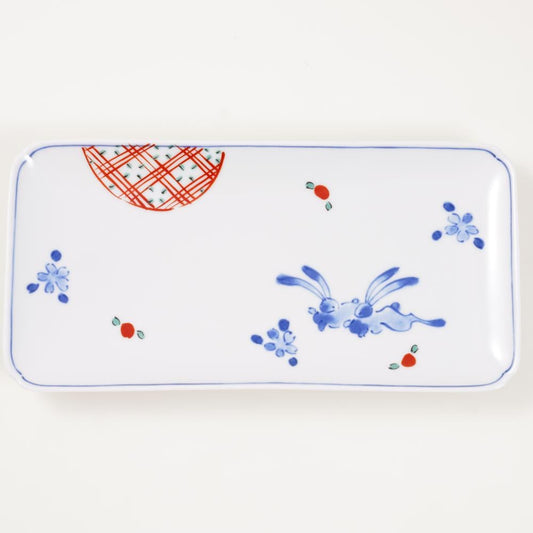 Hana-Usagi long plate, Hasami porcelain