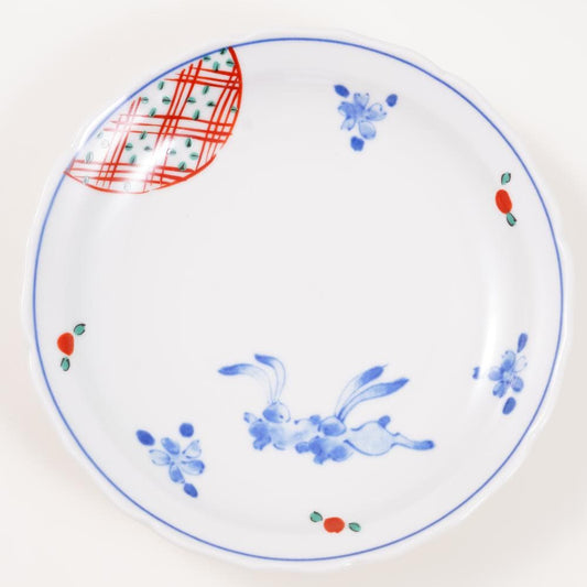 Hana-Usagi round plate, Hasami porcelain