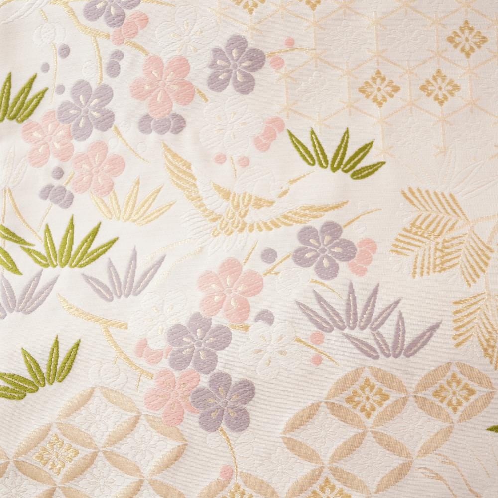 NISHIJIN TABLE RUNNER – CRANE & PLUM BLOSSOM ON IVORY, PINK (KYOTO)