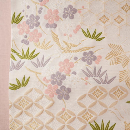 NISHIJIN TABLE RUNNER – CRANE & PLUM BLOSSOM ON IVORY, PINK (KYOTO)