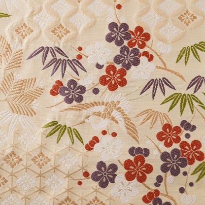 NISHIJIN TABLE RUNNER – CRANE & PLUM BLOSSOM ON IVORY, VERMILION (KYOTO)