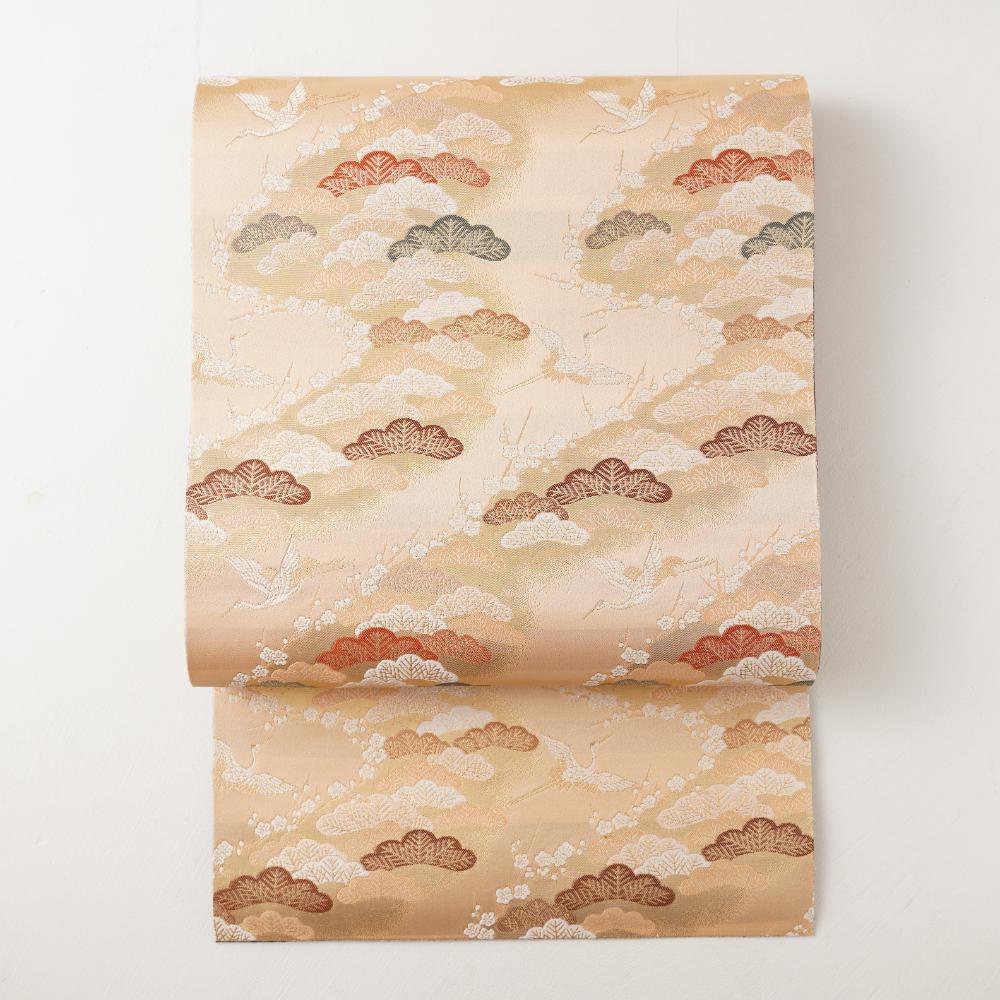 Nishijin table runner, pine and crane on gold, 235 cm, Kyoto