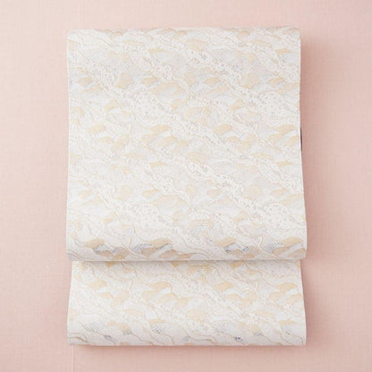 Nishijin table runner, gold and silver waves on white, 235 cm, Kyoto