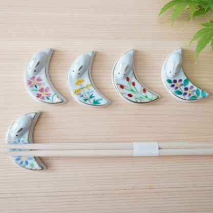 MOON & AUTUMN FLOWERS CHOPSTICK RESTS – SET OF 5, GIFT BOXED (KYOTO)