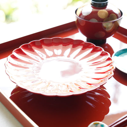 ROUND CHRYSANTHEMUM PLATE - RED 6.5 IN