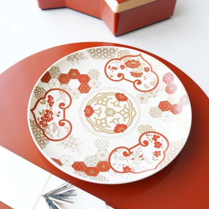"KINRAN" PLATE – RED & GOLD 8.3INCH, GIFT BOXED (YUWEN)